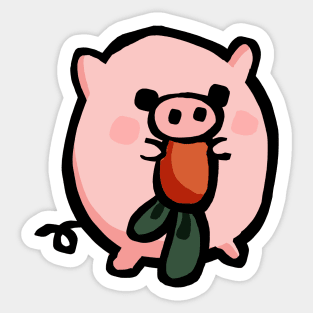 Cute Cartoon Piggy With Carrot Sticker